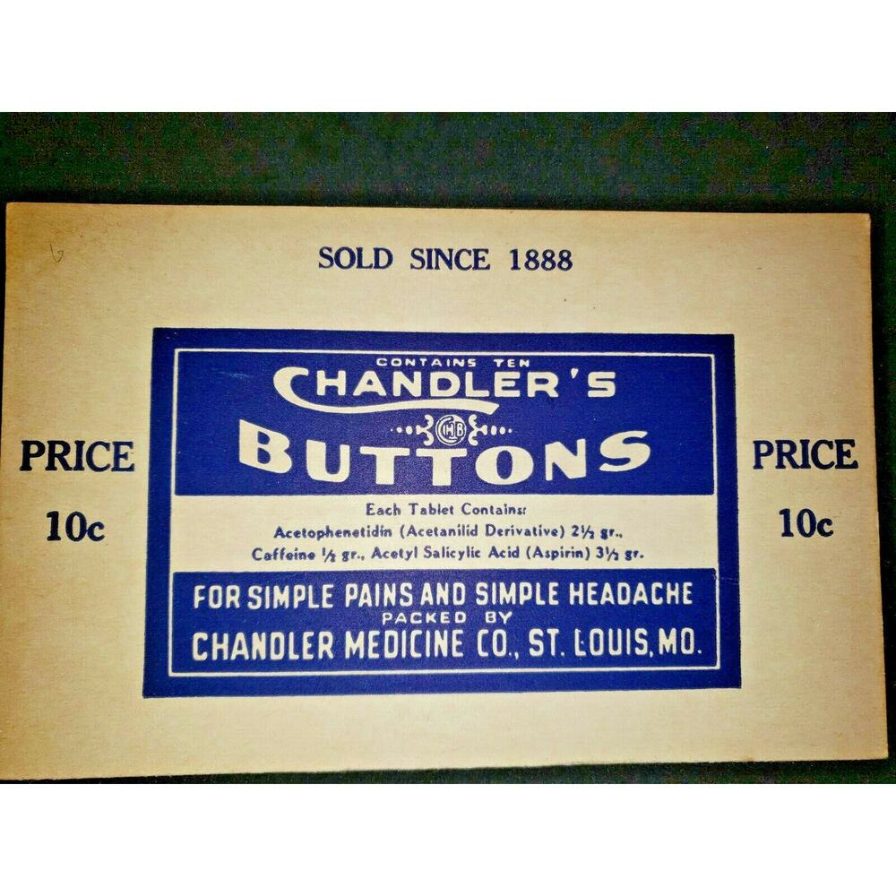 Vtg 1940 Chandler Drug Store Button Sign St Louis Stock New Old Stock 7.5x5" S1